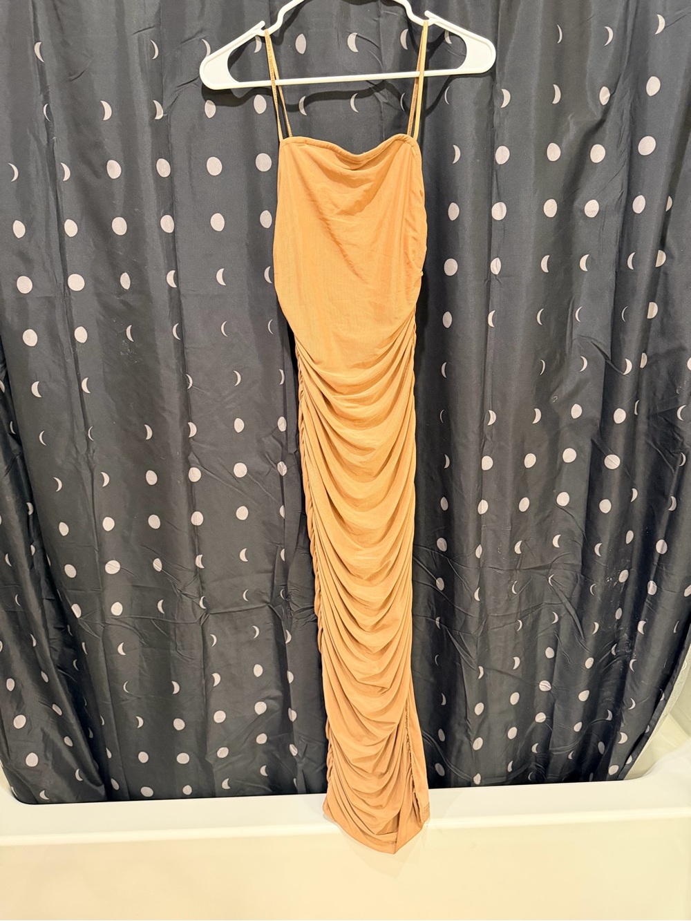 Papermoon Camel Ruched Spaghetti-Strap Maxi Dress